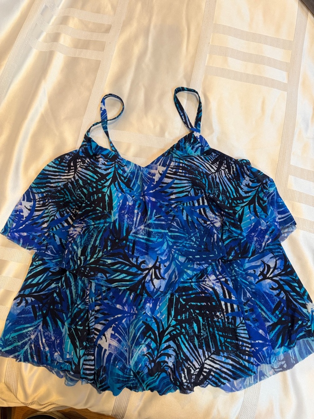 Blue Tropical Print Ruffle Camisole Top
